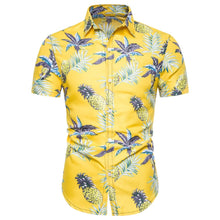 Load image into Gallery viewer, Hawaiian Summer Cotton Yellow Short Sleeve Shirt